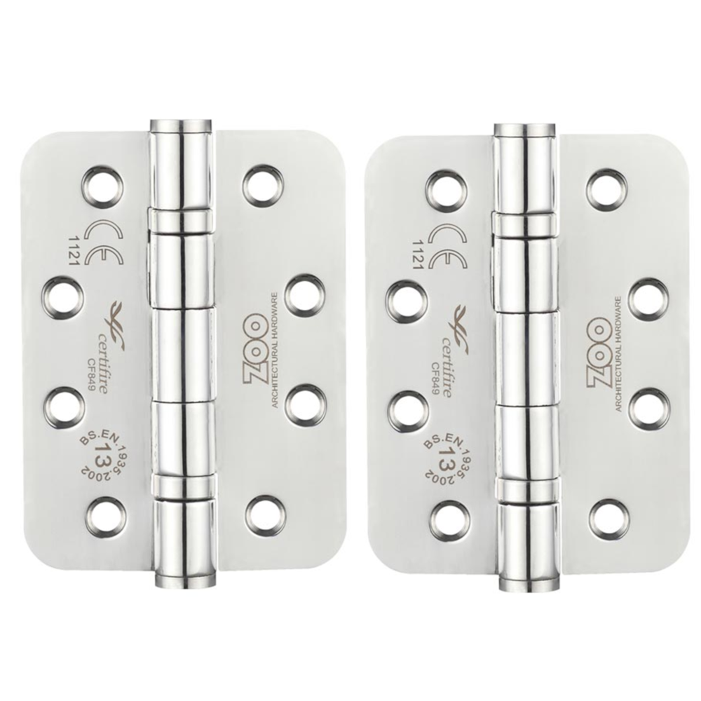 Zoo Hardware ZHSS243R Grade 13 Stainless Steel Fire Rated Ball Bearing Door Hinges 4 Inch 102mm - Radius - Polished Stainless Steel