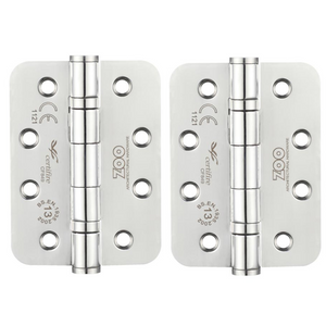 Zoo Hardware ZHSS243R Grade 13 Stainless Steel Fire Rated Ball Bearing Door Hinges 4 Inch 102mm - Radius - Polished Stainless Steel