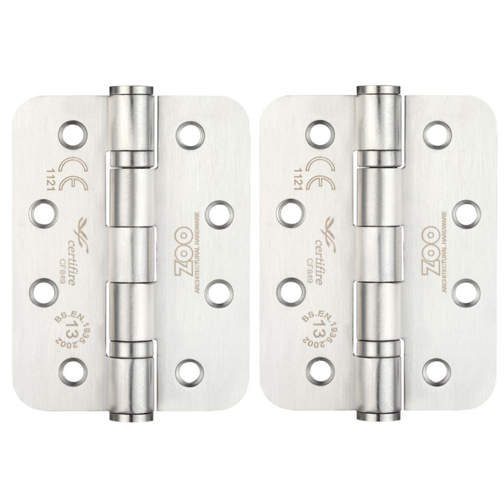 Zoo Hardware ZHSS243R Grade 13 Stainless Steel Fire Rated Ball Bearing Door Hinges 4 Inch 102mm - Radius - Satin Stainless Steel