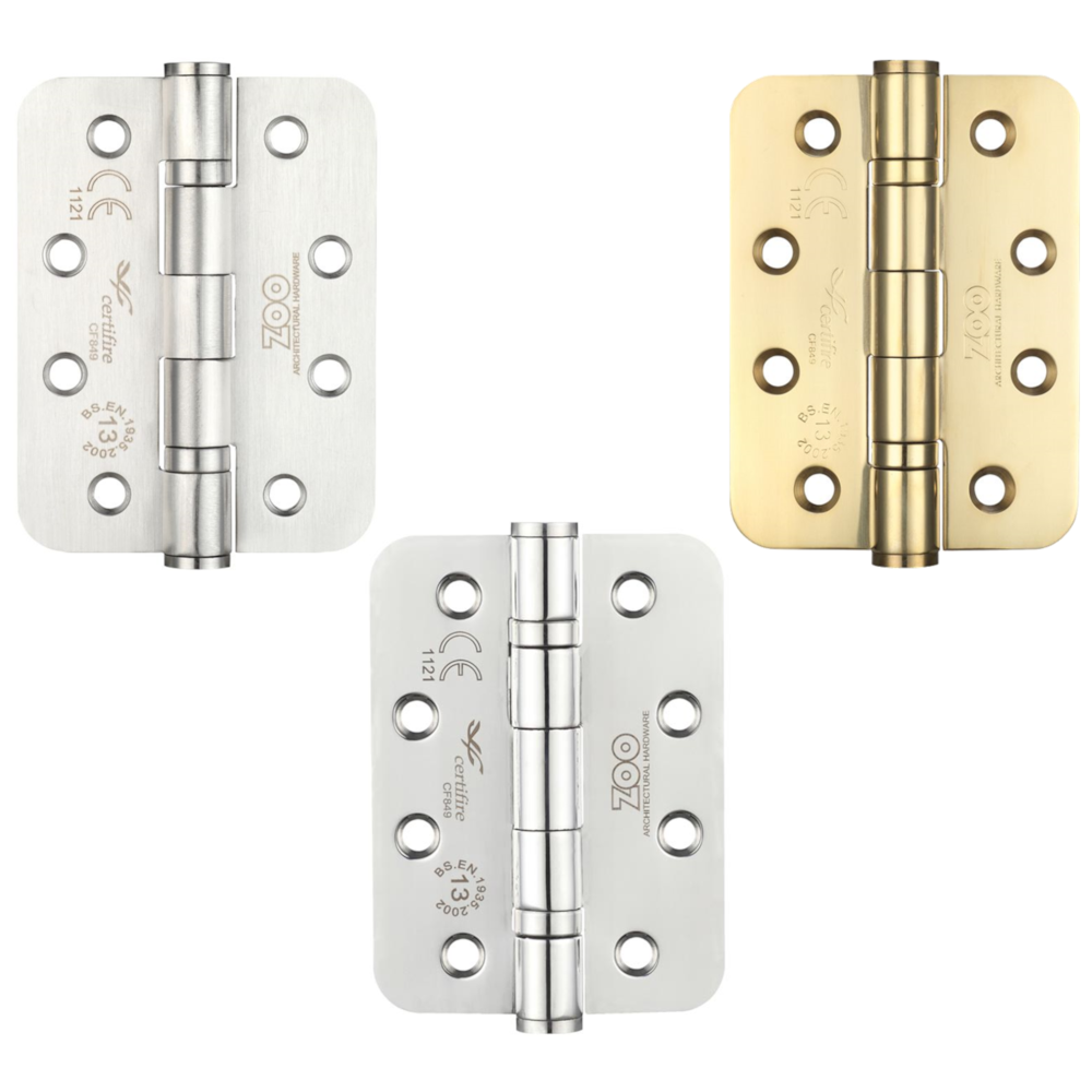 Zoo Hardware ZHSS243R Grade 13 Stainless Steel Fire Rated Ball Bearing Door Hinges 4 Inch 102mm - Radius