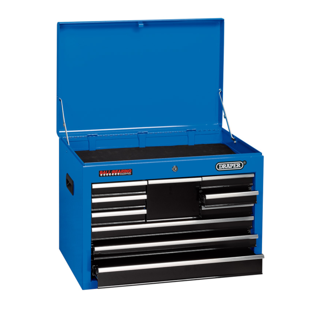 Draper 14937 10 Drawer Top Tool Chest Storage Box 26" with Ball Bearing Slides Blue